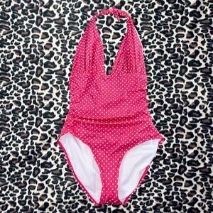 Retro Bright Pink Polka Dot One Piece 
🩷🤍